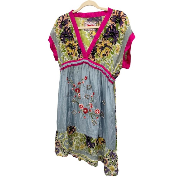 Johnny Was Floral Embroidered Dress V-Neck Tie Waist Small Colorful Boho - Picture 2 of 10